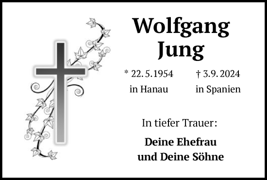 Traueranzeige von Wolfgang Jung von OF