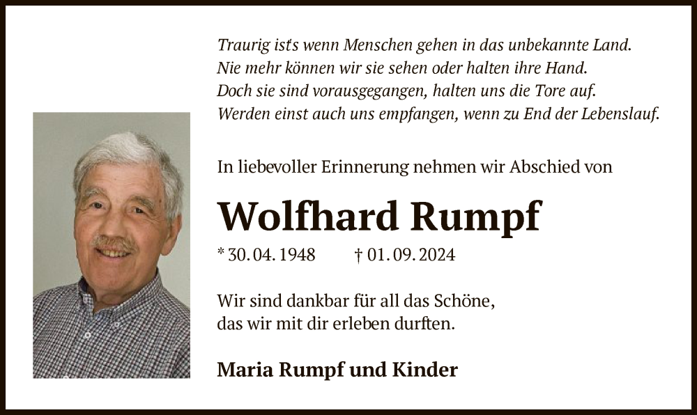  Traueranzeige für Wolfhard Rumpf vom 21.09.2024 aus OF