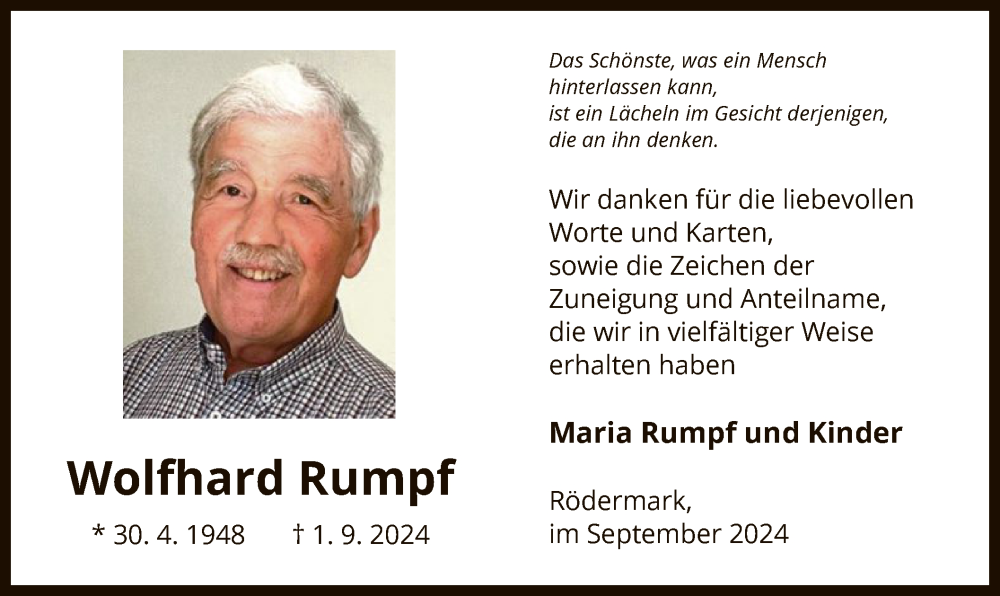  Traueranzeige für Wolfhard Rumpf vom 28.09.2024 aus OF