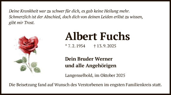 Traueranzeige von Albert Fuchs von OFHA