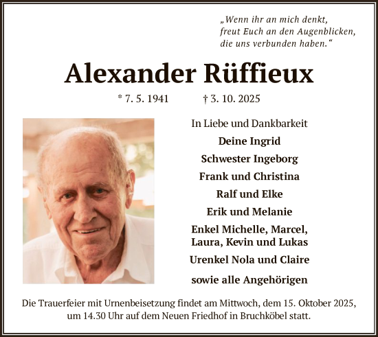 Traueranzeige von Alexander Rüffieux von OFHA
