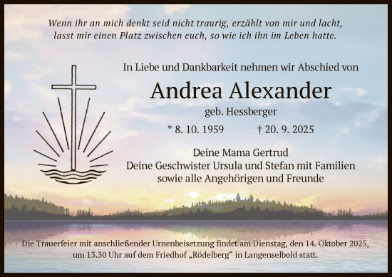 Traueranzeige von Andrea Alexander von OFHA