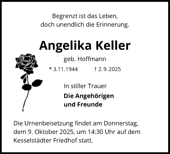 Traueranzeige von Angelika Keller von OFHA