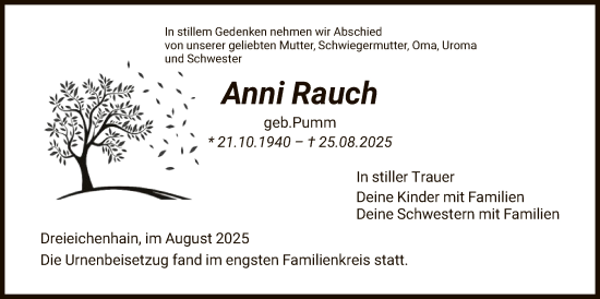 Traueranzeige von Anni Rauch von OFOP