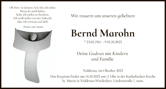 Traueranzeige von Bernd Marohn von OFHA