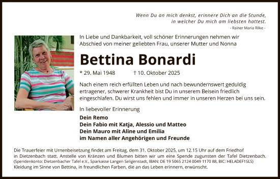 Traueranzeige von Bettina Bonardi von OFOP