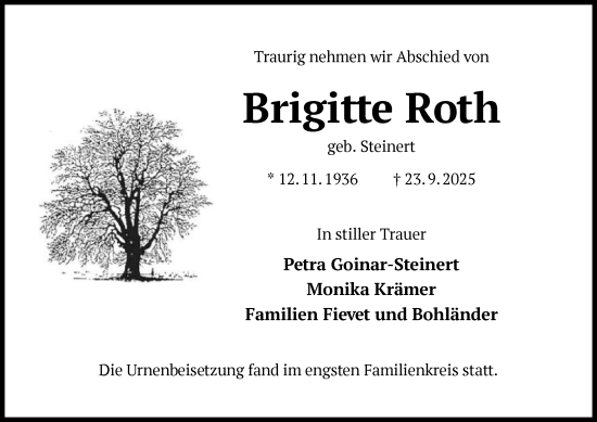 Traueranzeige von Brigitte Roth von OFHA
