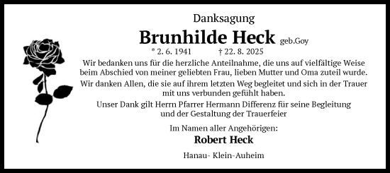 Traueranzeige von Brunhilde Heck von OFOP