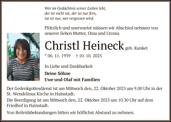 Traueranzeige von Christl Heineck von OF0L