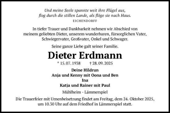 Traueranzeige von Dieter Erdmann von OFOP