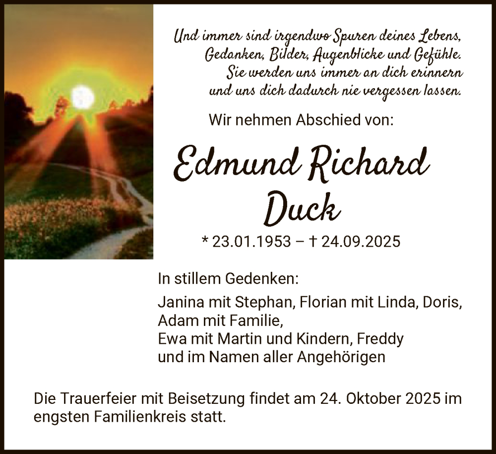  Traueranzeige für Edmund Richard Duck vom 11.10.2025 aus OFOP