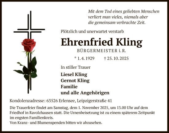 Traueranzeige von Ehrenfried Kling von OFHA