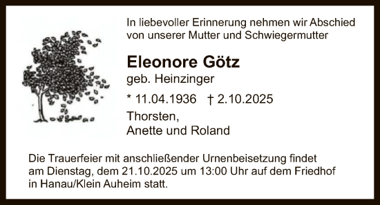 Traueranzeige von Eleonore Götz von OFOP