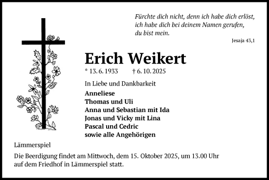 Traueranzeige von Erich Weikert von OFOP