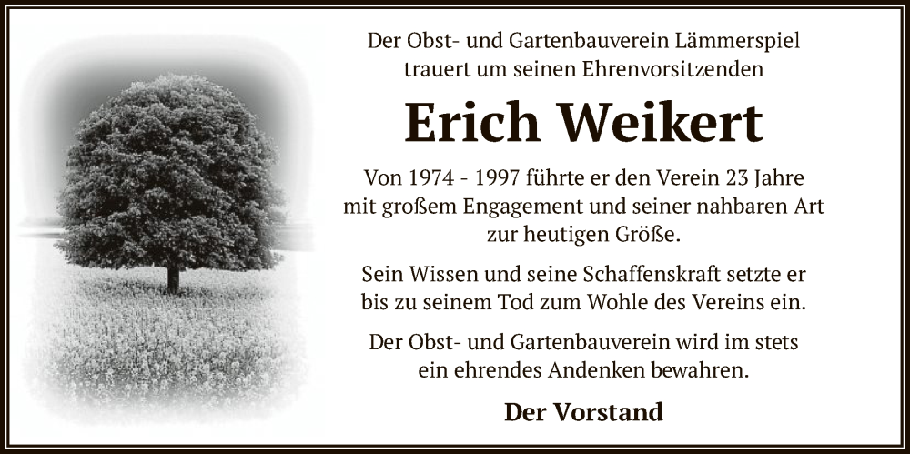  Traueranzeige für Erich Weikert vom 18.10.2025 aus OFOP
