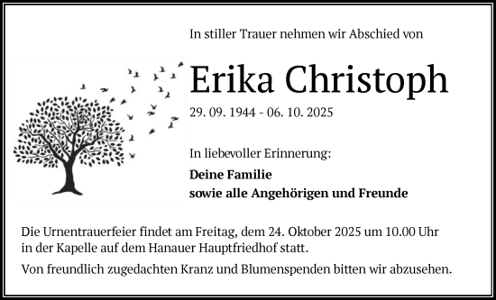 Traueranzeige von Erika Christoph von OFHA