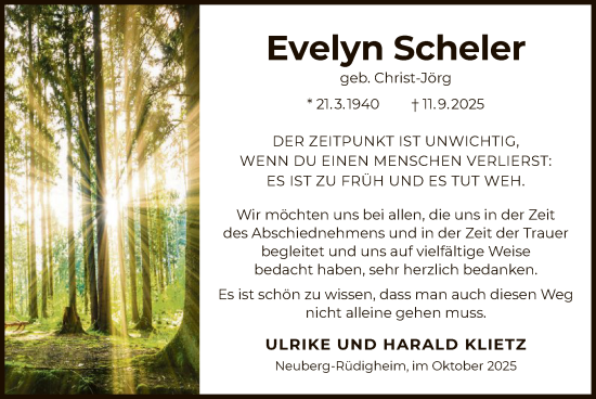Traueranzeige von Evelyn Scheler von OFHA