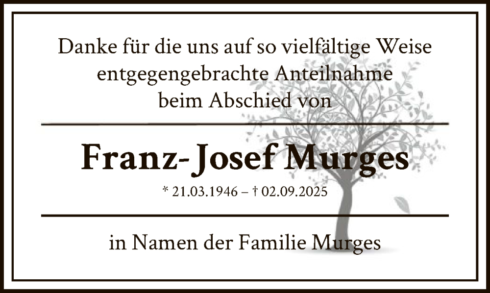  Traueranzeige für Franz-Josef Murges vom 11.10.2025 aus OF0L
