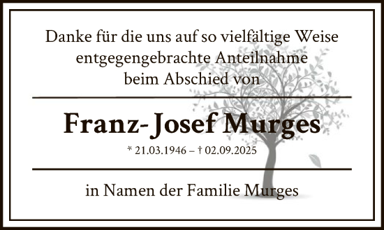 Traueranzeige von Franz-Josef Murges von OF0L