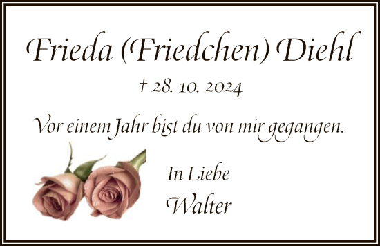 Traueranzeige von Frieda Diehl von OFHA
