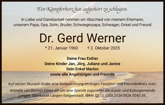 Traueranzeige von Gerd Werner von OF0W