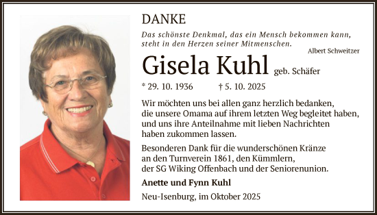 Traueranzeige von Gisela Kuhl von OF0W