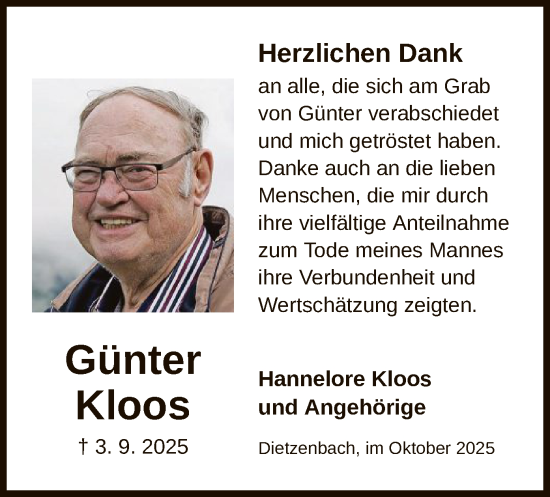 Traueranzeige von Günter Kloos von OF0TOF0L