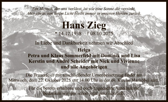 Traueranzeige von Hans Zieg von OFHA