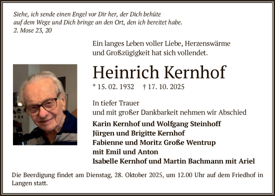 Traueranzeige von Heinrich Kernhof von OFOP