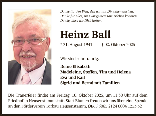 Traueranzeige von Heinz Ball von OFOP