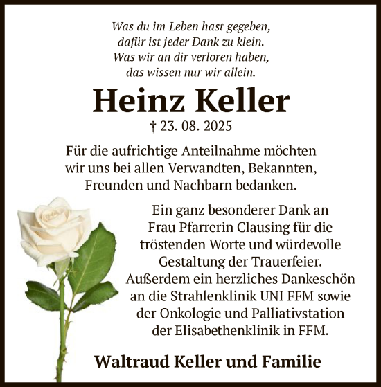 Traueranzeige von Heinz Keller von OFOP