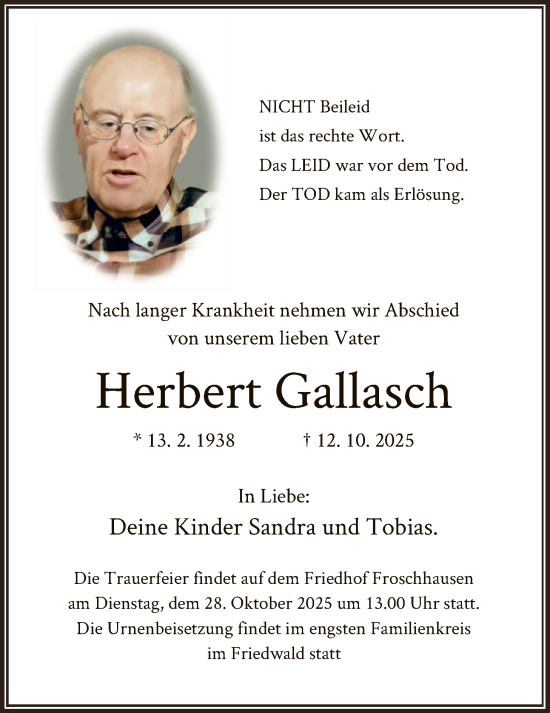Traueranzeige von Herbert Gallasch von OF0L
