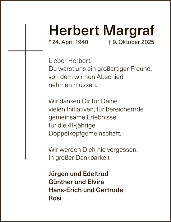 Traueranzeige von Herbert Margraf von OFOP