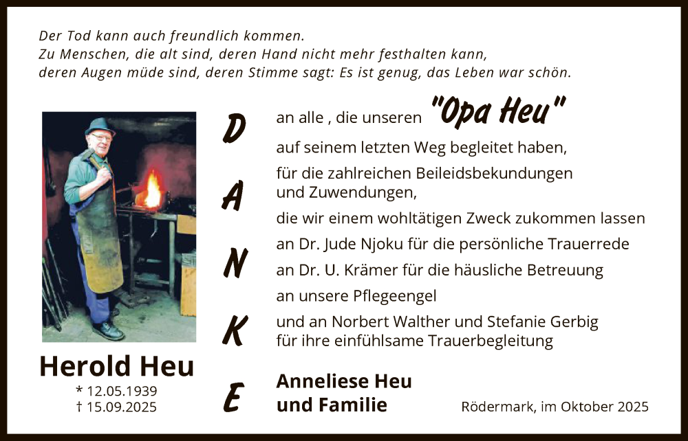  Traueranzeige für Herold Heu vom 18.10.2025 aus OFOP