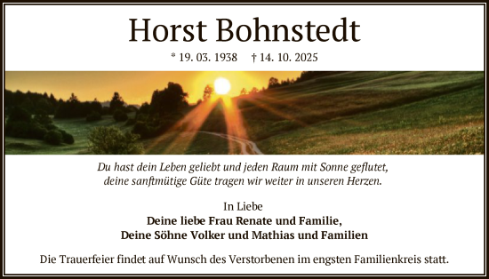 Traueranzeige von Horst Bohnstedt von OFOP