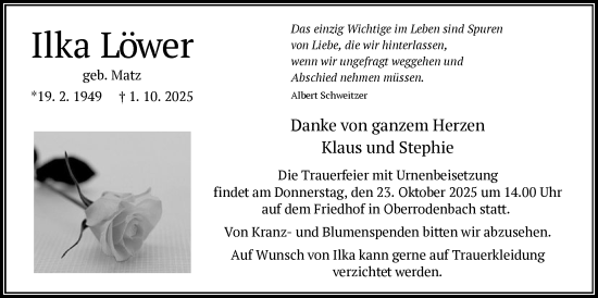 Traueranzeige von Ilka Löwer von OFHA