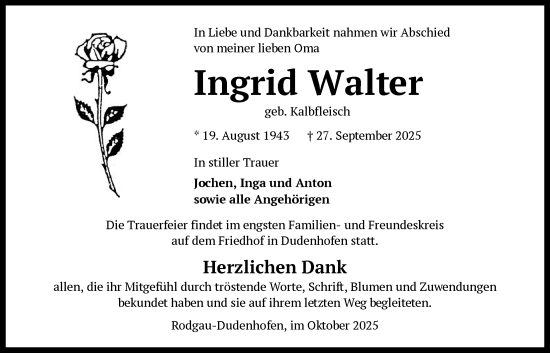 Traueranzeige von Ingrid Walter von OFOP