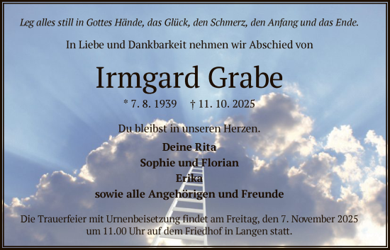 Traueranzeige von Irmgard Grabe von OF0W
