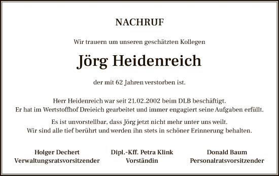 Traueranzeige von Jörg Heidenreich von OF0W
