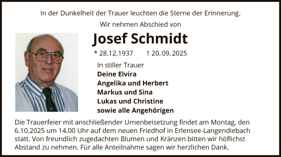 Traueranzeige von Josef Schmidt von OFHA