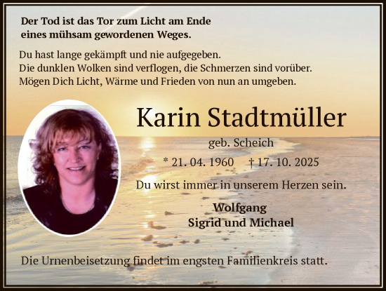 Traueranzeige von Karin Stadtmüller von OF0L