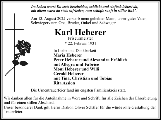 Traueranzeige von Karl Heberer von OFOP