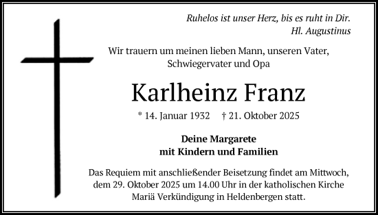Traueranzeige von Karlheinz Franz von OFHA