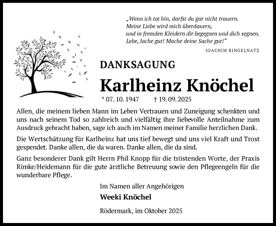 Traueranzeige von Karlheinz Knöchel von OF0L