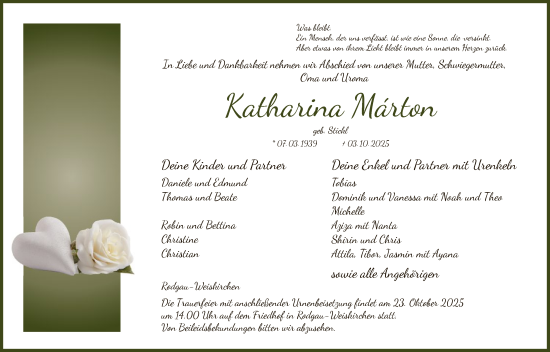 Traueranzeige von Katharina Marton von OFOP