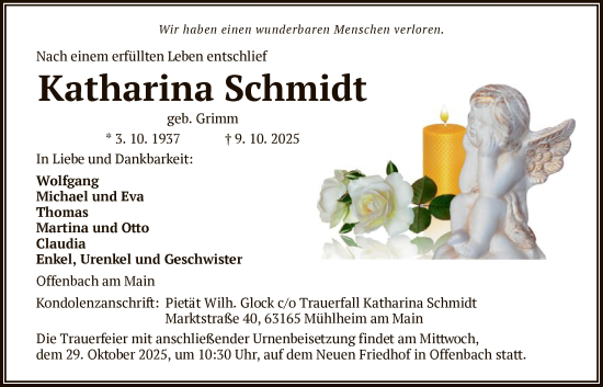 Traueranzeige von Katharina Schmidt von OFOP