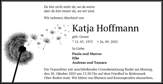 Traueranzeige von Katja Hoffmann von OFOP