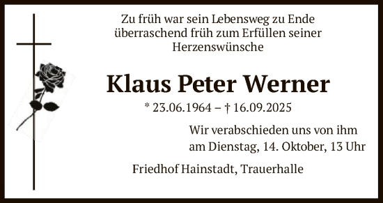 Traueranzeige von Klaus Peter Werner von OFOP