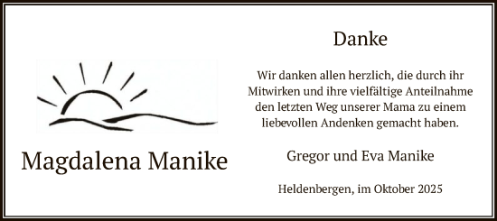 Traueranzeige von Magdalena Manike von OFHA