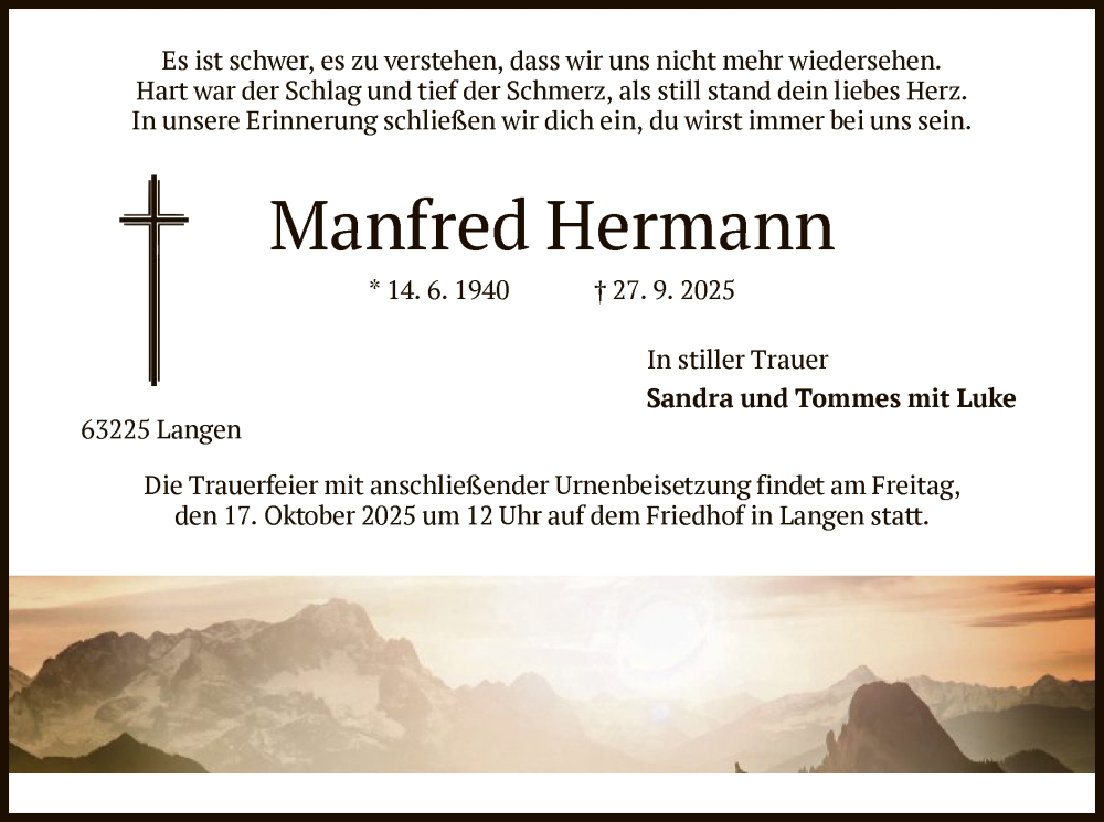  Traueranzeige für Manfred Hermann vom 11.10.2025 aus OF0W